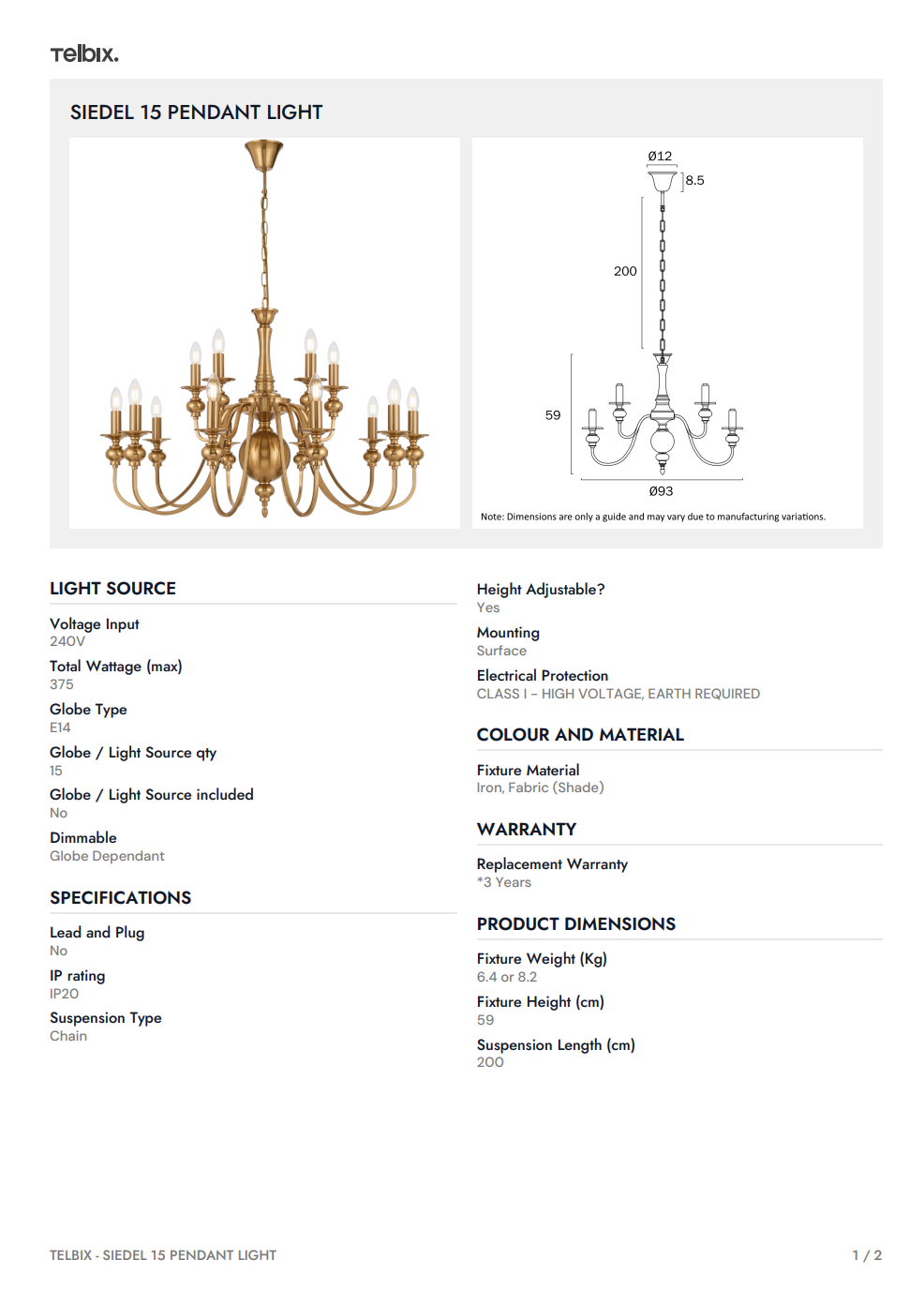 SIEDEL 15 Pendant Light - Without Shade