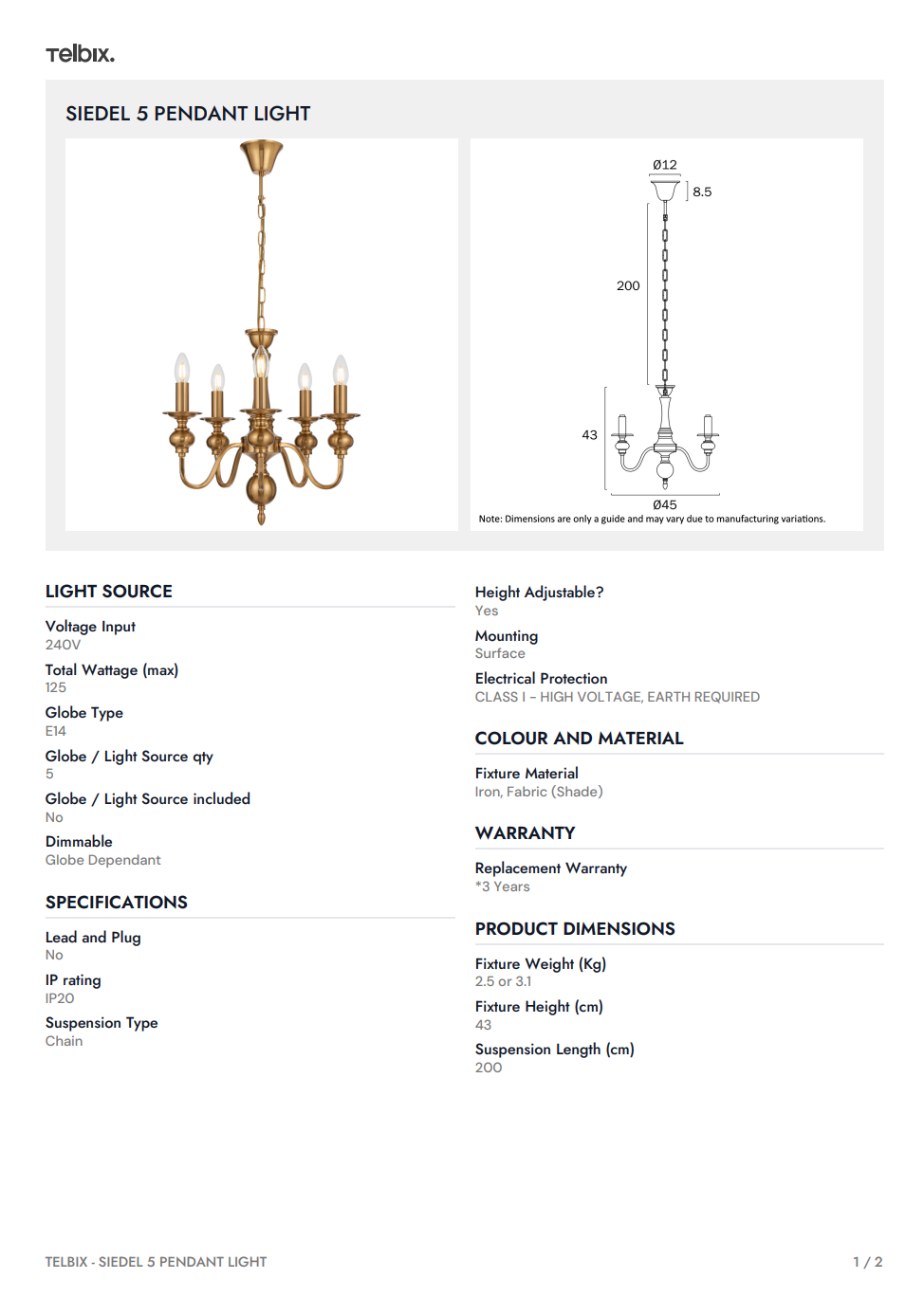 SIEDEL 5 Pendant Light - With Shade