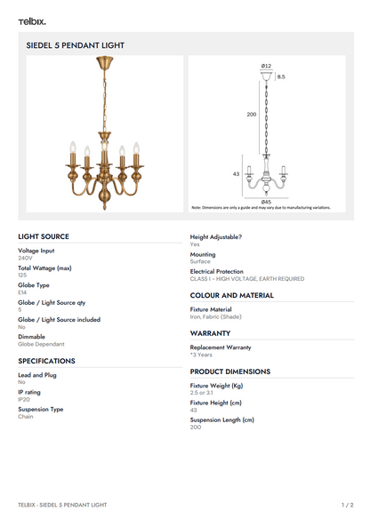 SIEDEL 5 Pendant Light - With Shade