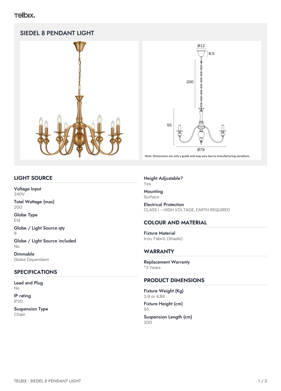 SIEDEL 8 Pendant Light - Without Shade