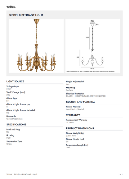 SIEDEL 8 Pendant Light - Without Shade