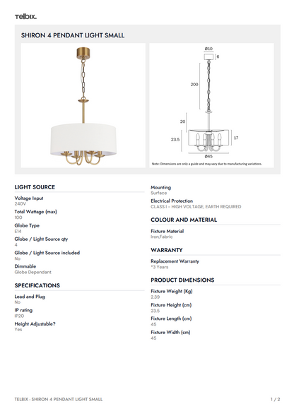 SHIRON 4 Pendant Light Small - Dark Nickel
