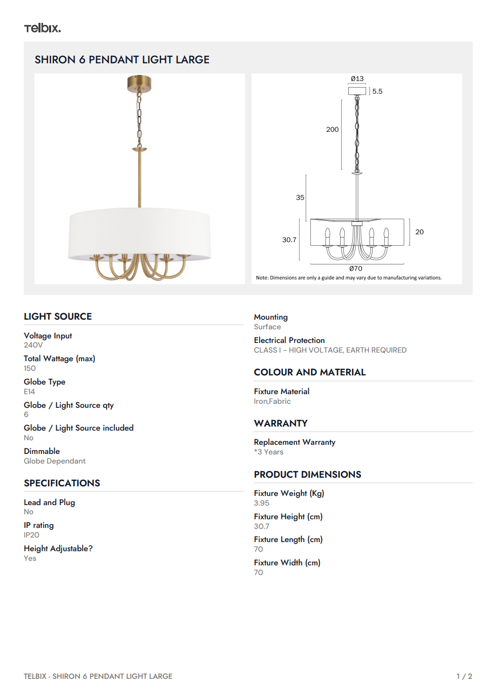 SHIRON 6 Pendant Light Large - Dark Nickel