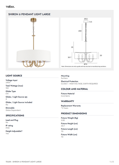 SHIRON 6 Pendant Light Large - Dark Nickel