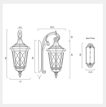 BRINLEY 35CM Exterior Wall Light Large - Black