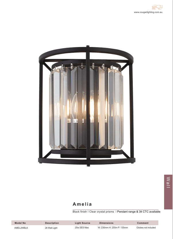 Amelia 2lt Wall Light