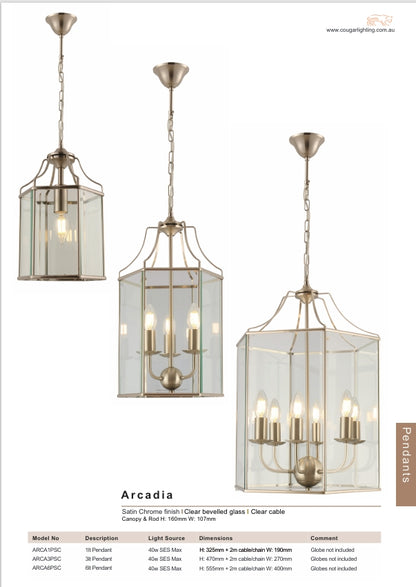 Arcadia 3 Light Pendant - Satin Chrome