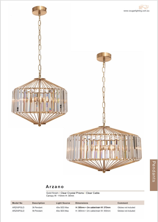 Arzano 5 Light Pendant - Gold