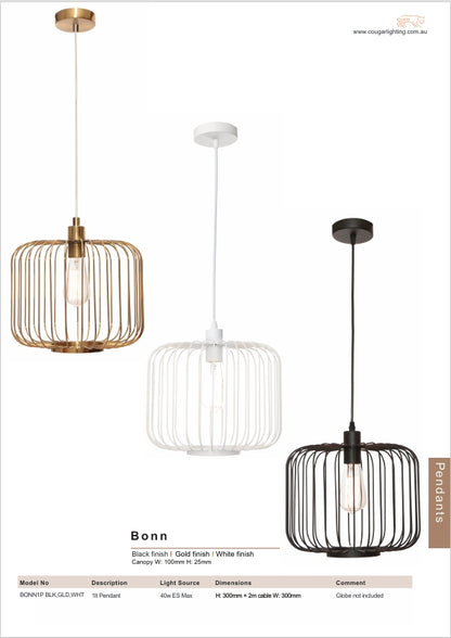 Bonn 1 Light Pendant - White