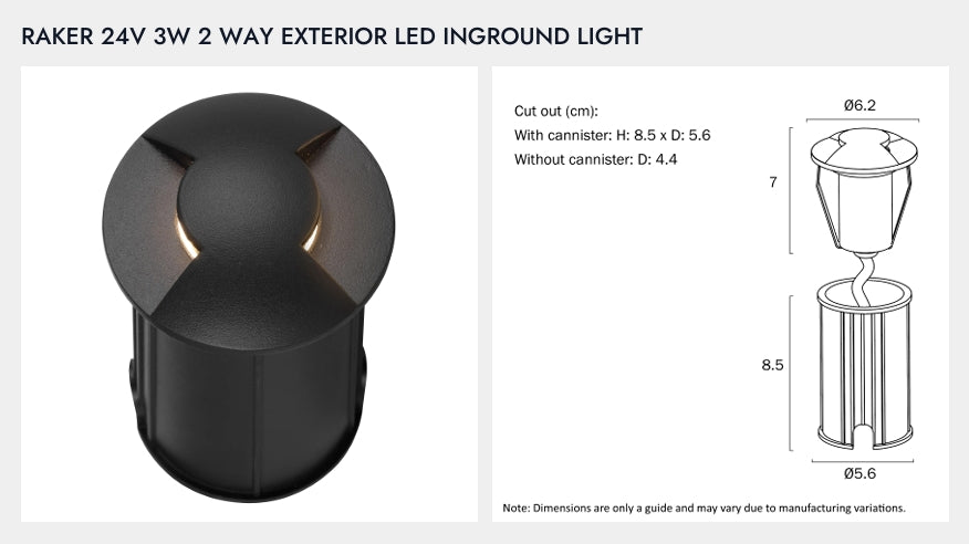 RAKER 24V 3W 2 Way Exterior LED Inground Light - Black