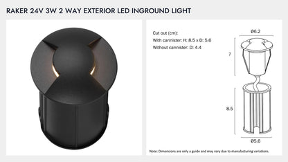 RAKER 24V 3W 2 Way Exterior LED Inground Light - Black