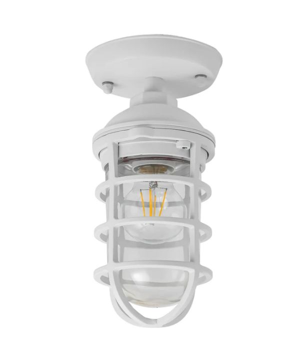 VILLAKU: Exterior Cylinder Aluminium & Glass with Cage Ceiling / Wall Lights IP44 - Matte White