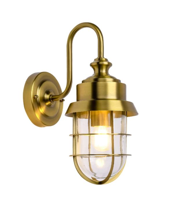 PAROL: Exterior Cylinder Glass with Cage Wall Lights IP44 - Electroplated Brass / SS304