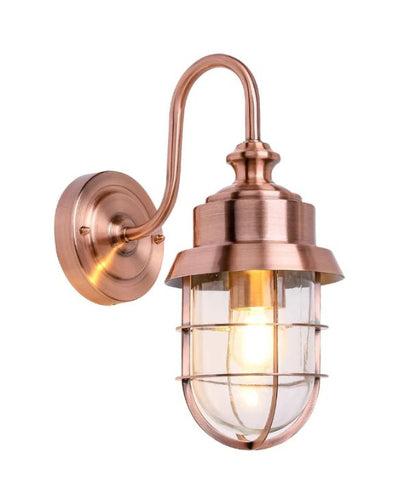 PAROL: Exterior Cylinder Glass with Cage Wall Lights IP44 - Electroplated Copper / SS304