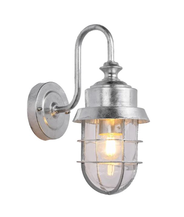 PAROL: Exterior Cylinder Glass with Cage Wall Lights IP44 - Galvanized / Aluminium
