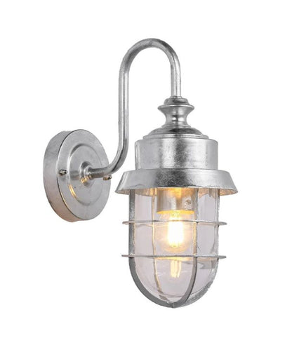 PAROL: Exterior Cylinder Glass with Cage Wall Lights IP44 - Galvanized / Aluminium