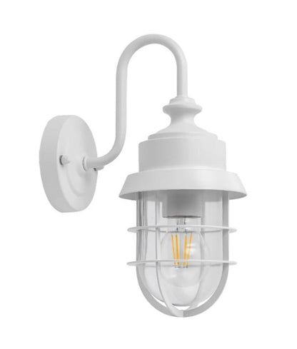 PAROL: Exterior Cylinder Glass with Cage Wall Lights IP44 - Matte White/ Aluminium