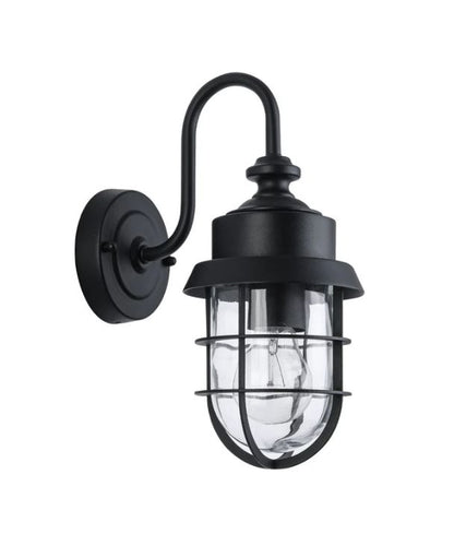 PAROL: Exterior Cylinder Glass with Cage Wall Lights IP44 - Matte Black / Aluminium