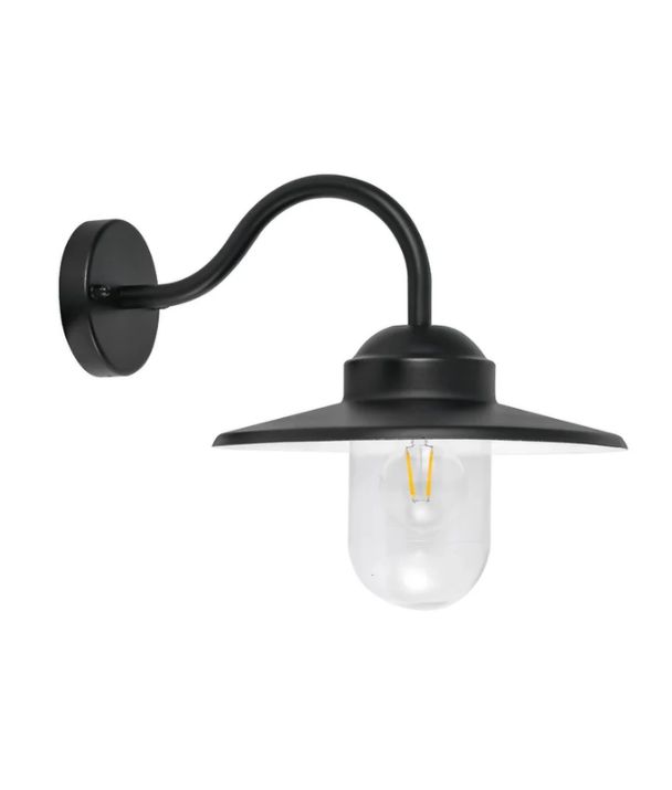 PAYONG: Exterior Sun Hat Shape with Clear Glass Wall Lights IP44 - Matte Black / Aluminium