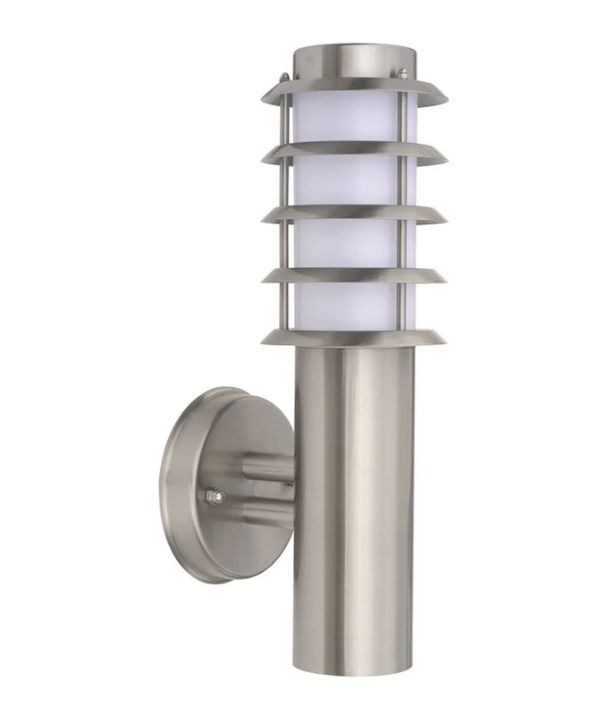 BORDA: Exterior E27 Surface Mounted Louvred Wall Light IP44 - Stainless Steel
