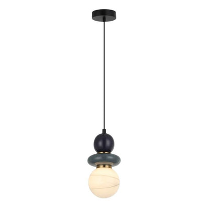 TOCADO: Interior Sandblasted Opal Diffuser Glass with Grey & Purple Ceramic Bead Pendant Light