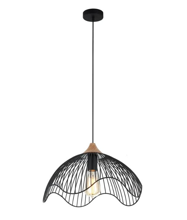 SPIAGGIA: Dome Shape & Wavy Edge Pendant Light - Black