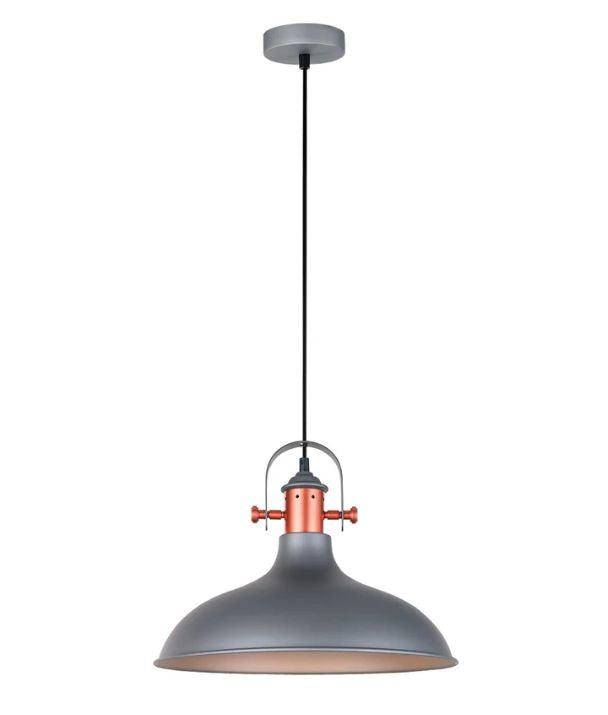 NARVIK: Industrial Scandinavian Dome Shape With Copper Plating Pendant Light - Matte Grey