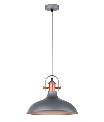 NARVIK: Industrial Scandinavian Dome Shape With Copper Plating Pendant Light - Matte Grey