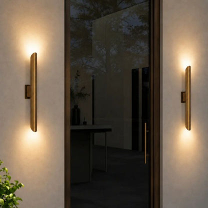 Penros Twin Exterior Wall Light - Natural Brass