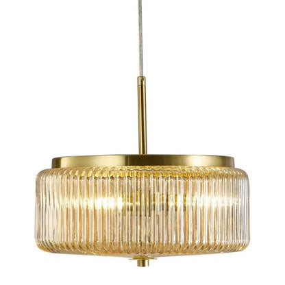 Calibo Whistler Ribbed Glass 3 Light Pendant - Gold and Amber