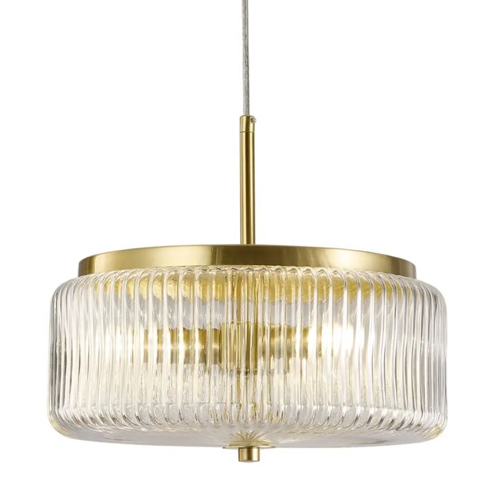 Calibo Whistler Ribbed Glass 3 Light Pendant - Gold and Clear