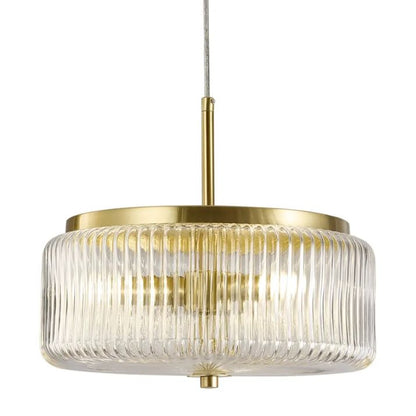 Calibo Whistler Ribbed Glass 3 Light Pendant - Gold and Clear