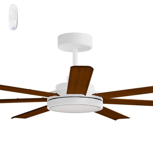 Calibo Alula 80" (2032mm) 7 Blade Indoor/Outdoor DC Ceiling Fan with 24W Light & Remote - White & Koa