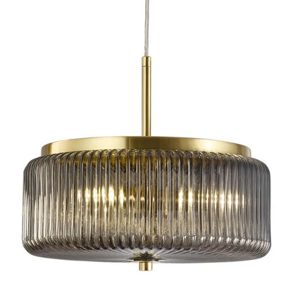 Calibo Whistler Ribbed Glass 3 Light Pendant - Gold and Smoke