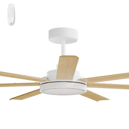 Calibo Alula 60" (1524mm) 7 Blade Indoor/Outdoor DC Ceiling Fan with 24W Light & Remote - White & Bamboo