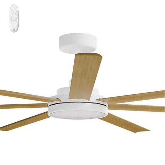 Calibo Alula 80" (2032mm) 7 Blade Indoor/Outdoor DC Ceiling Fan with 24W Light & Remote - White & Teak