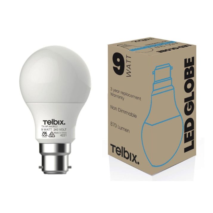 B22 A60 9W LED  Globe OPAL Non-Dimmable - 6000K