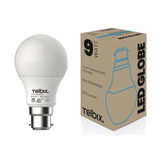 B22 A60 9W LED  Globe OPAL Non-Dimmable - 6000K