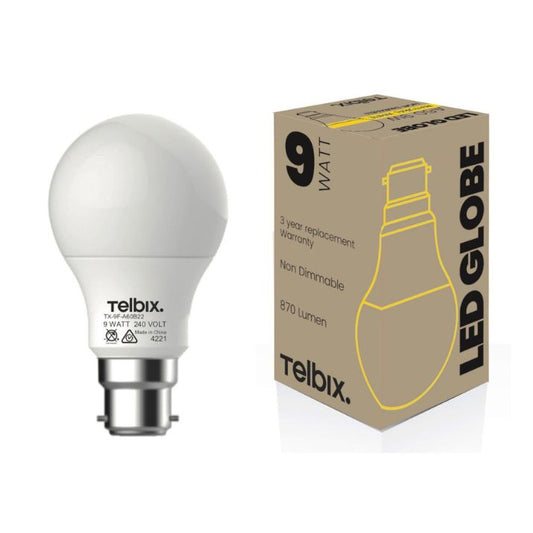 B22 A60 9W LED  Globe OPAL Non-Dimmable - 3000K