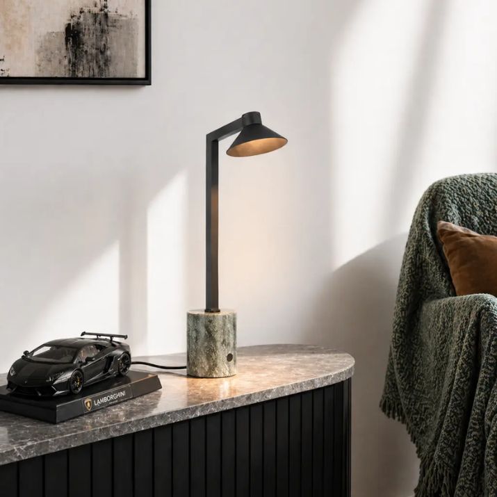 Satrom LED Table Lamp - Black/Green Marble