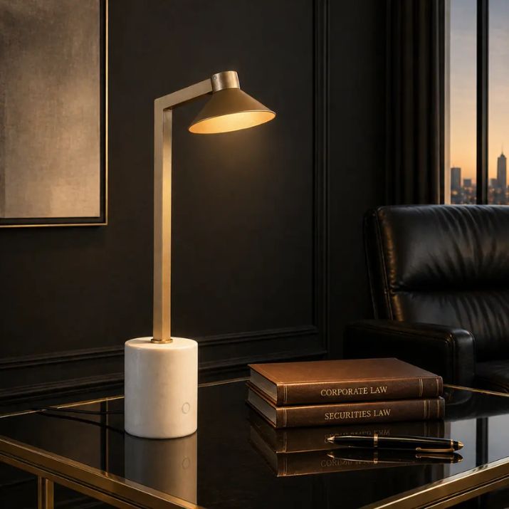 Satrom LED Table Lamp - Antique Brass/White Marble