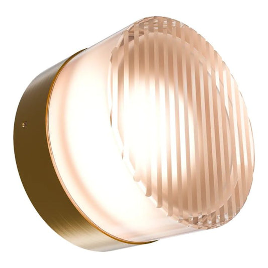 Gull Round Ribbed Acrylic 3CCT LED Exterior Wall Light - Brass