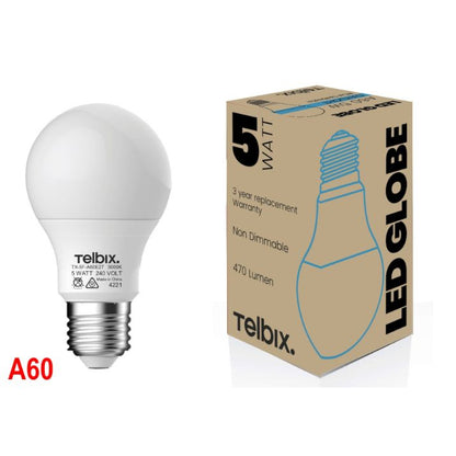 E27 A60 5W LED Globe Opal Non- Dimmable - 6000K