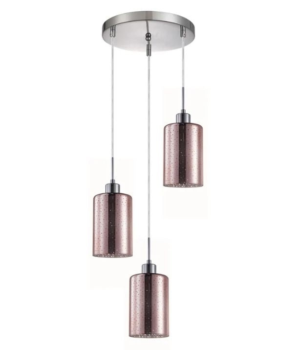 ESPEJO4X3R: Interior Iron & Rose Gold Oblong Glass with Dotted Effect Pendant Light - Multiple Round Base