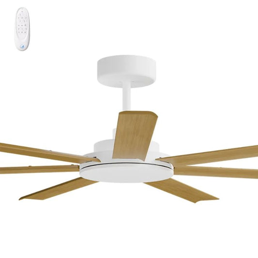 Calibo Alula 60" (1524mm) 7 Blade Indoor/Outdoor DC Ceiling Fan & Remote - White & Teak