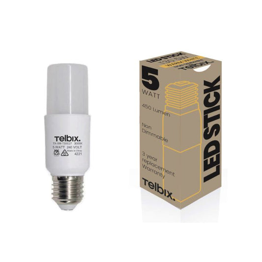 E27 T30 5W LED Tubular Globe Opal Non-Dimmable - 3000K
