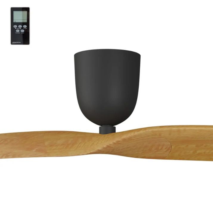 2 Blade 50" Aeratron AE2+ DC Ceiling Fan With Remote - Black With Light Woodgrain Blades