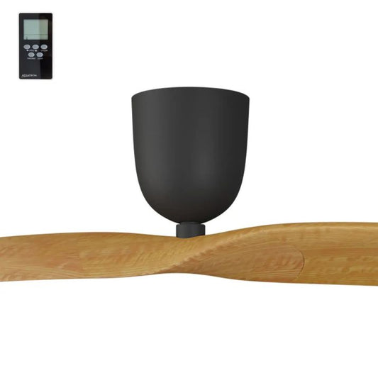 2 Blade 50" Aeratron AE2+ DC Ceiling Fan With Remote - Black With Light Woodgrain Blades