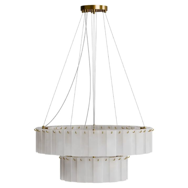 Calibo Mirage 28 Light Tiered Alabaster Stone Round Pendant - Brass