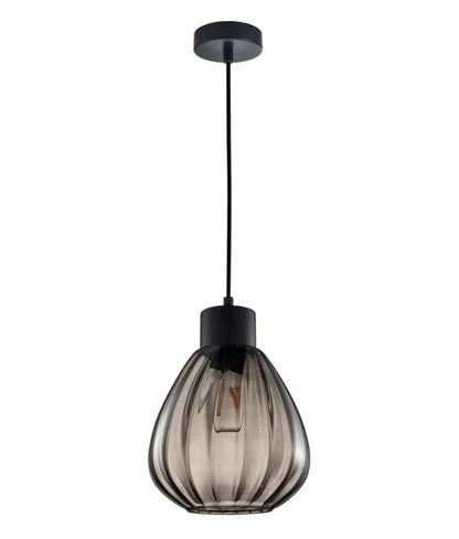 TULIP: Interior Smokey Black Wine Glass Ribbed Pendant Light